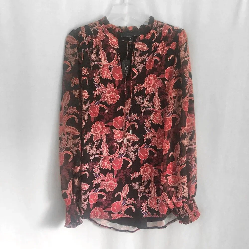 WHBM Art Nouveux All Over Black Floral Jersey Tunic Medium NWT
